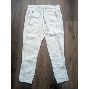 Athleta Cabo Linen Jogger Pants Womens 10 White Pullon Draw String‎ Zip Pockets